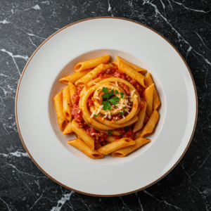 Pâtes Penne à la sauce Arrabiata.